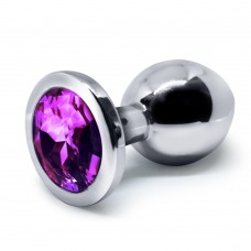BQS - Buttplug i metall med Krystall - Lilla - Medium